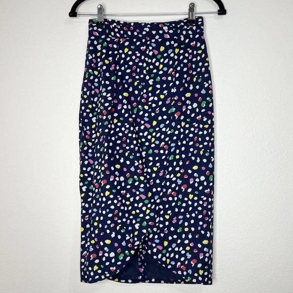 J. Crew Navy Blue Colorful Tulip Skirt in Ratti Happy Cat Print Polka Dot Sz 00 - Picture 4 of 16